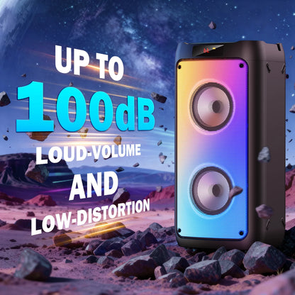 Bluetooth Speaker, Portable Party Speaker with 2 Microphones, DJ Lights for Outdoor and Home