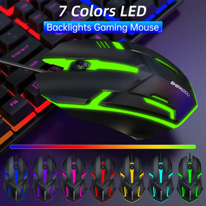 Gaming Keyboard and Mouse Combo, RGB LED Backlit Wired Computer Keyboard, Rainbow Light up USB Keyboard with 26 Anti-Ghosting Keys for PC Gamer, Laptop, Office, Black