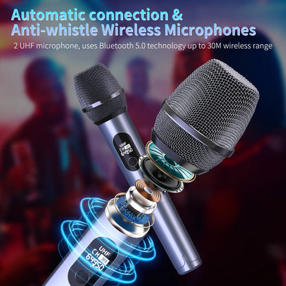 Bluetooth Speaker, Portable Party Speaker with 2 Microphones, DJ Lights for Outdoor and Home